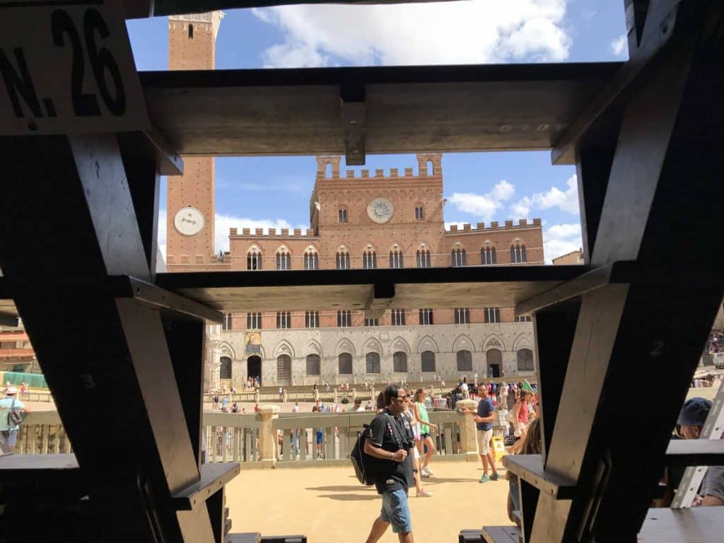 Il Campo as seen through the bleachers set up for the Siena Palio race :: Bike Florence & Tuscany